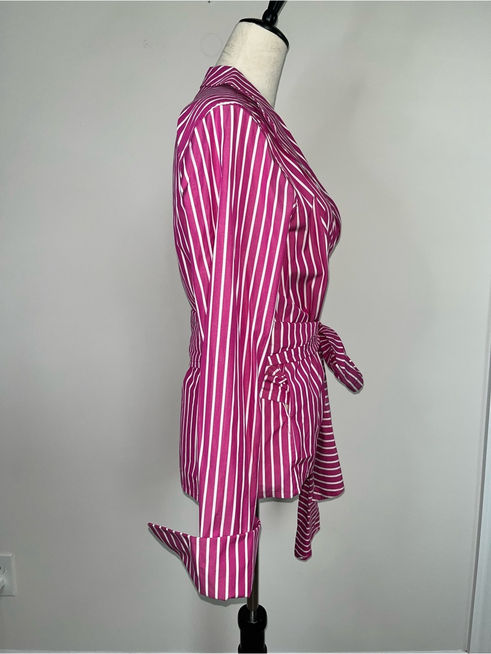 J. Peterman Pink White Stripe Shawl Collar Wrap Blouse Tie Waist Sz 16 Coastal - Picture 4 of 13
